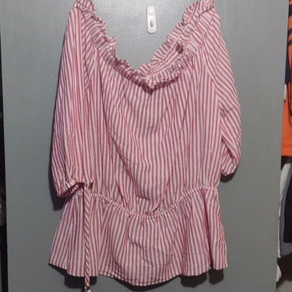 Michael Kors pinstripe peasant top  size medium - Picture 1 of 11
